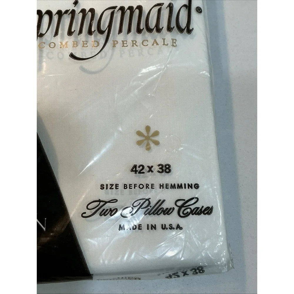 Vtg Fine Cotton 2 Pillowcases White Combed Percale Springmaid Made in USA NOS